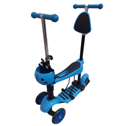 Patinete Infantil 3 Rodas com Banquinho, Scooter Dobrável, Azul
