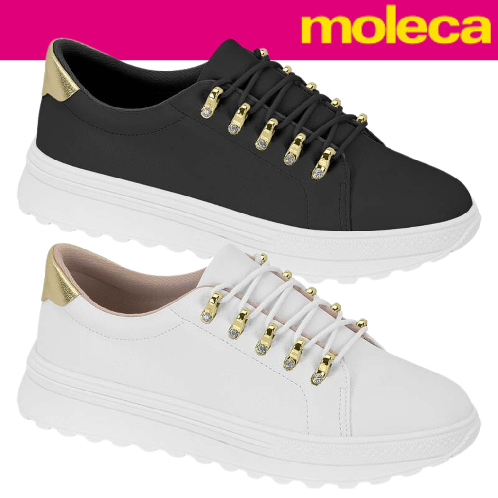 Tênis Feminino Moleca Plataforma Classic Detalhe Dourado Conforto em Oferta na Shopee