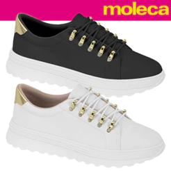 Tênis Feminino Moleca Plataforma Classic Detalhe Dourado Conforto