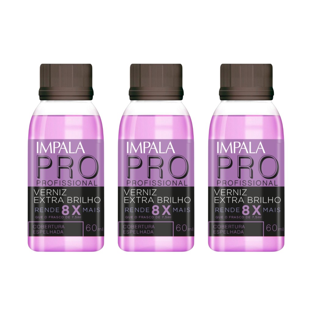 Kit 3 Esmalte Impala Base Extra Brilho Profissional 60ml