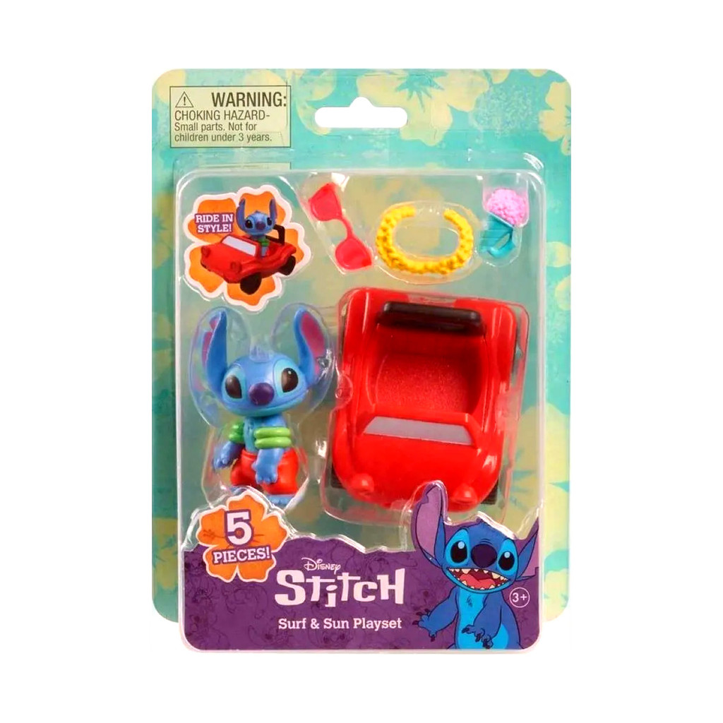 Boneco Stitch Playset Surf E Sun Carro E Acessórios de Lilo E Stitch Disney