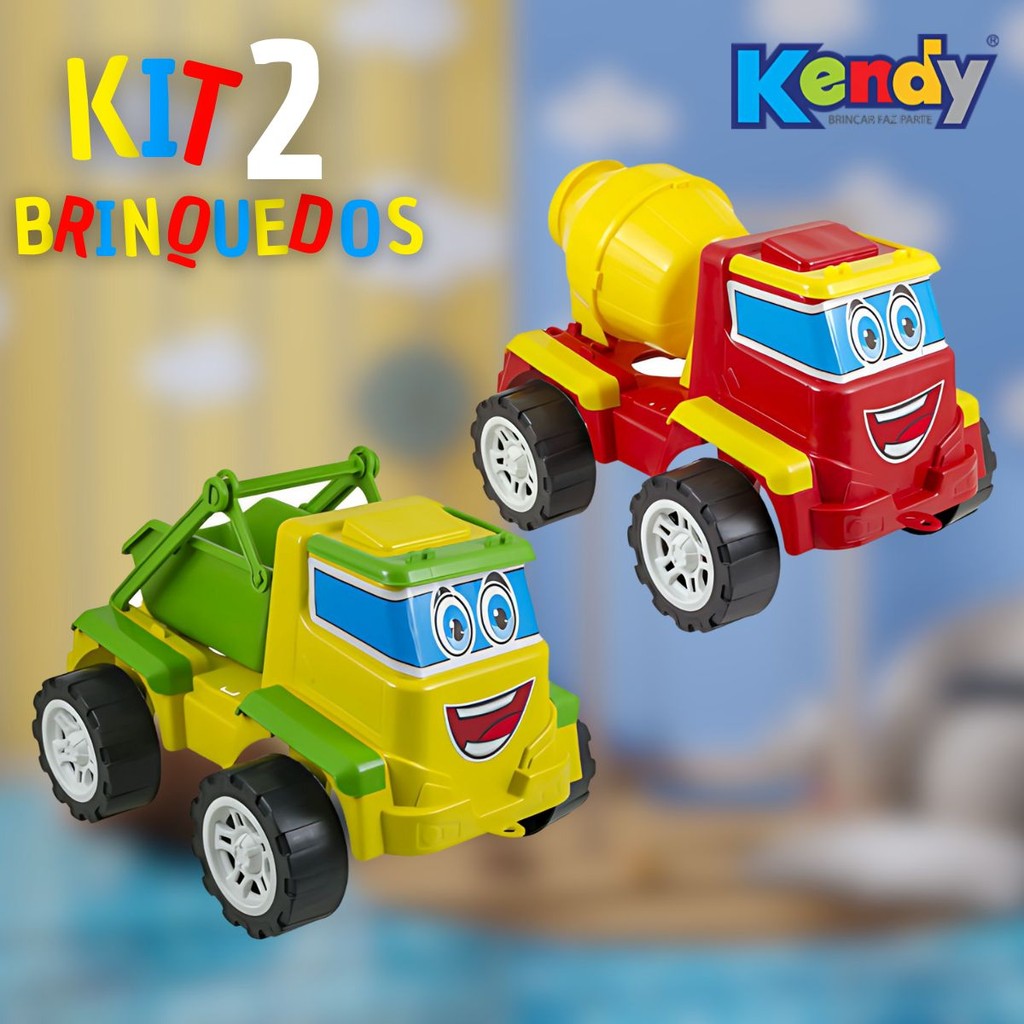Kit 2 Brinquedos Caminhão Actos Betoneira + Caminhão Actos Caçamba Kendy