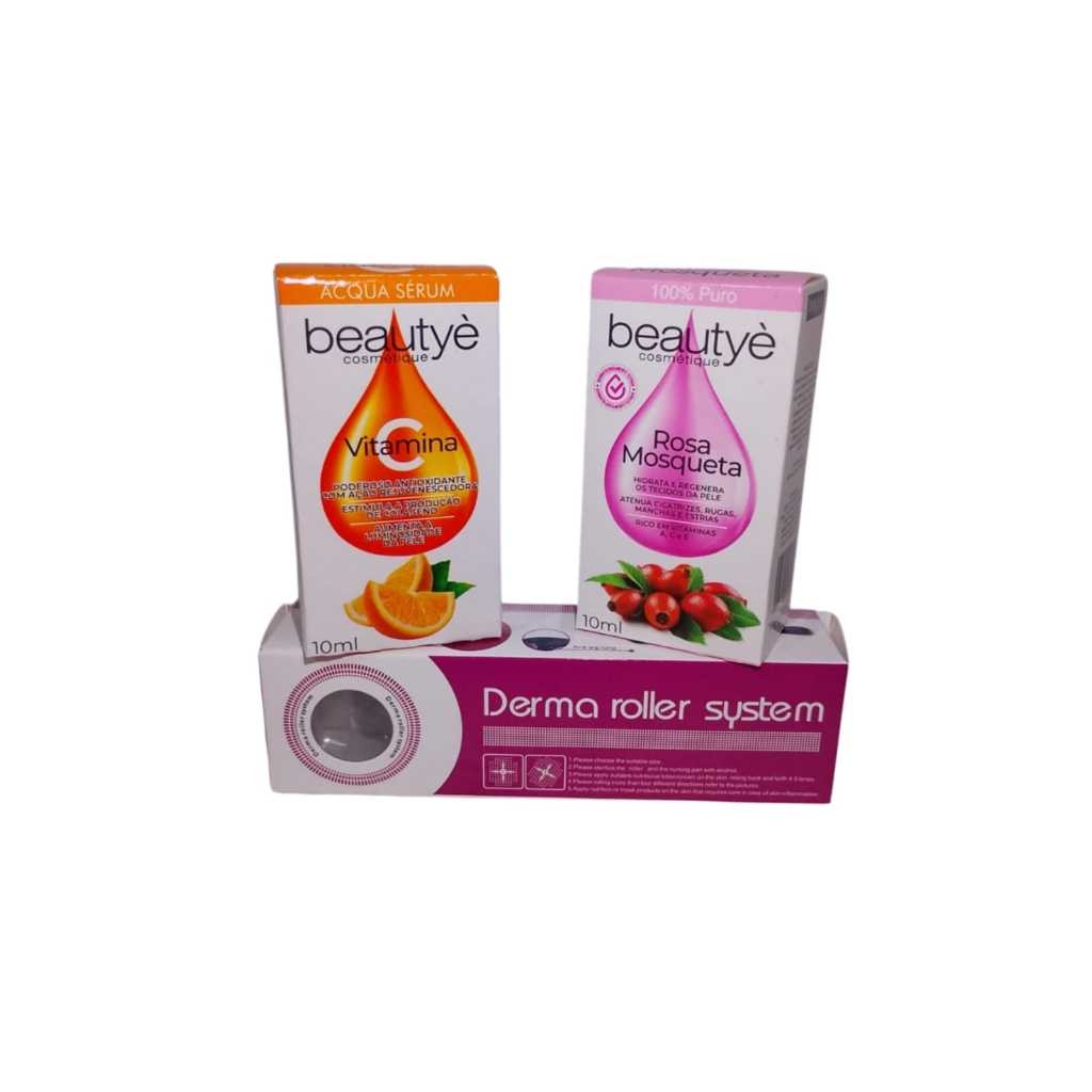 Kit SkinCare Derma Roller + Sérum Vitamina C + Óleo Rosa Mosqueta | Rejuvenescedor e Clareador Beautyè