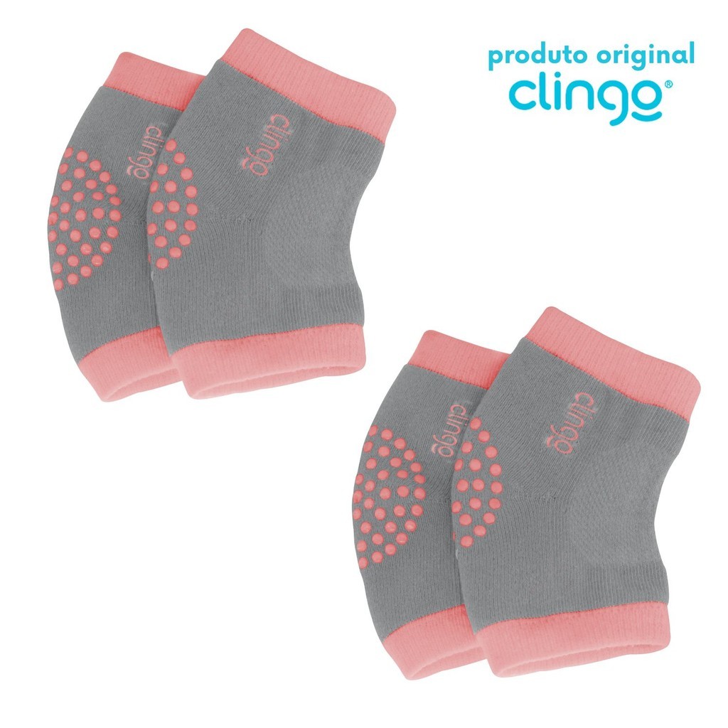 2 Pares de Meias Joelheiras Antiderrapante Clingo Rosa/Cinza - Proteção para o Joelho do Bebê