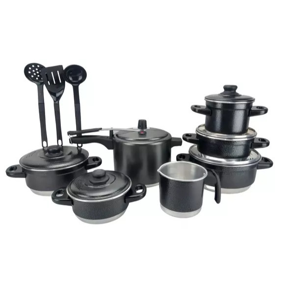 Kit 10 Peças Jogo de Panelas Conjunto com Panela de Pressão 4,5 litros Leiteira e Talhares Alumínio Extra Forte