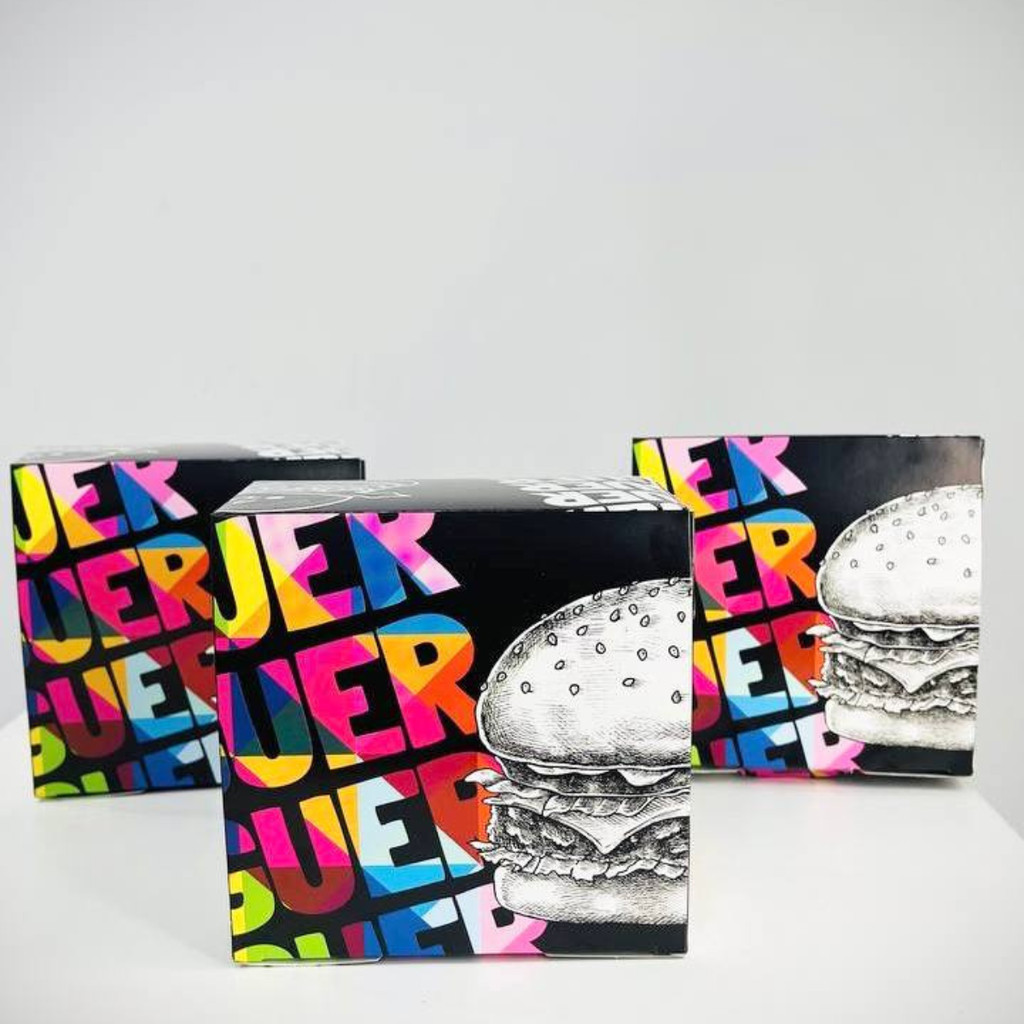 500 Caixa Box para Hambúrguer Artesanal Embalagem Resistente Colorida e Criativa Triplex 250g em Oferta na Shopee