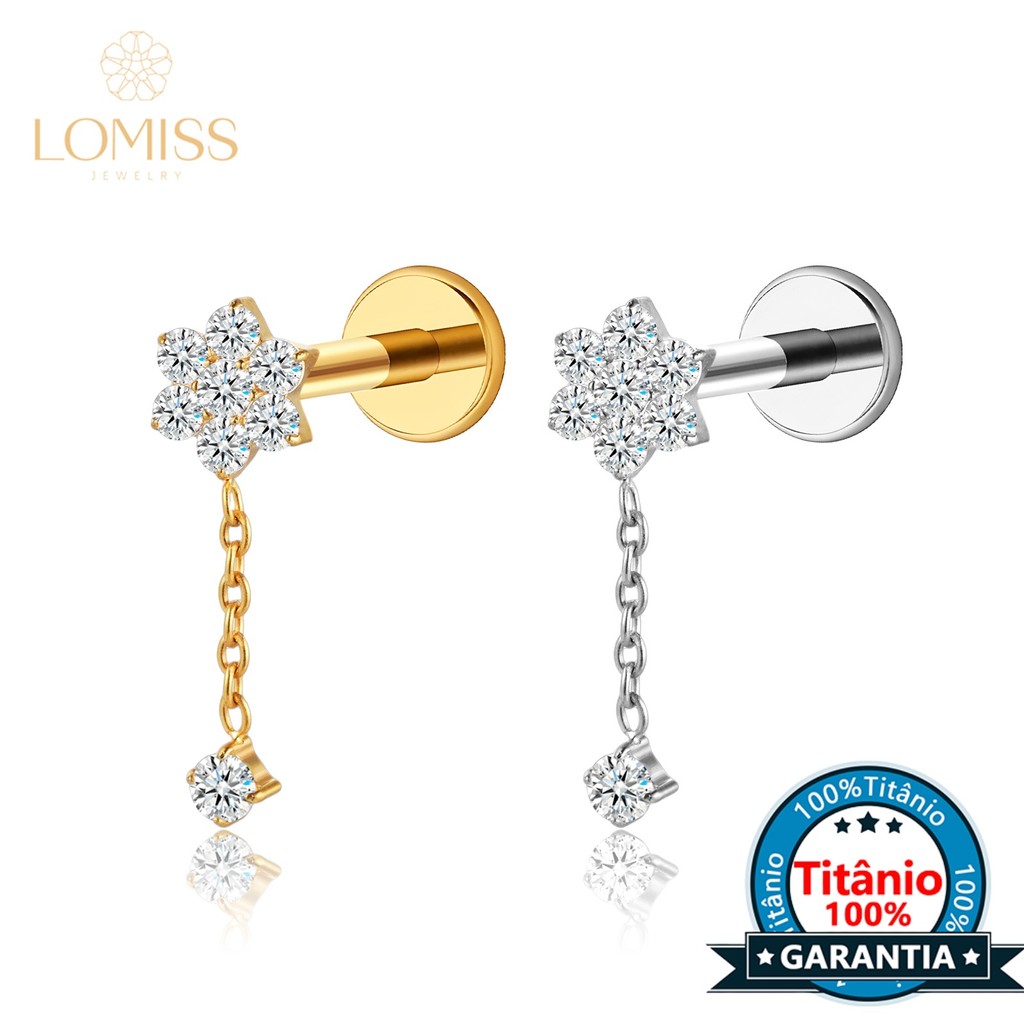 Piercing Orelha Tragus Conch Labret Flor Titânio Corrente Zircônia - Fashion Accessories