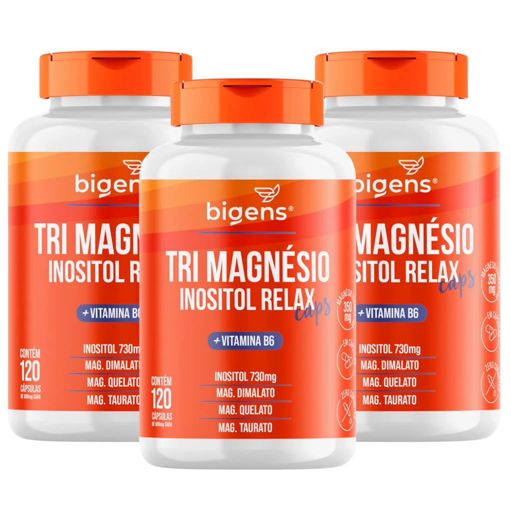 3x Tri Magnésio Inositol Relax Bigens 120 Capsulas