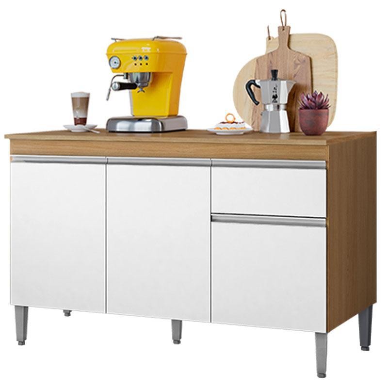 Balcão de Cozinha Tatiane com Tampo 120cm Amêndoa Branco - AJL em Oferta na Shopee