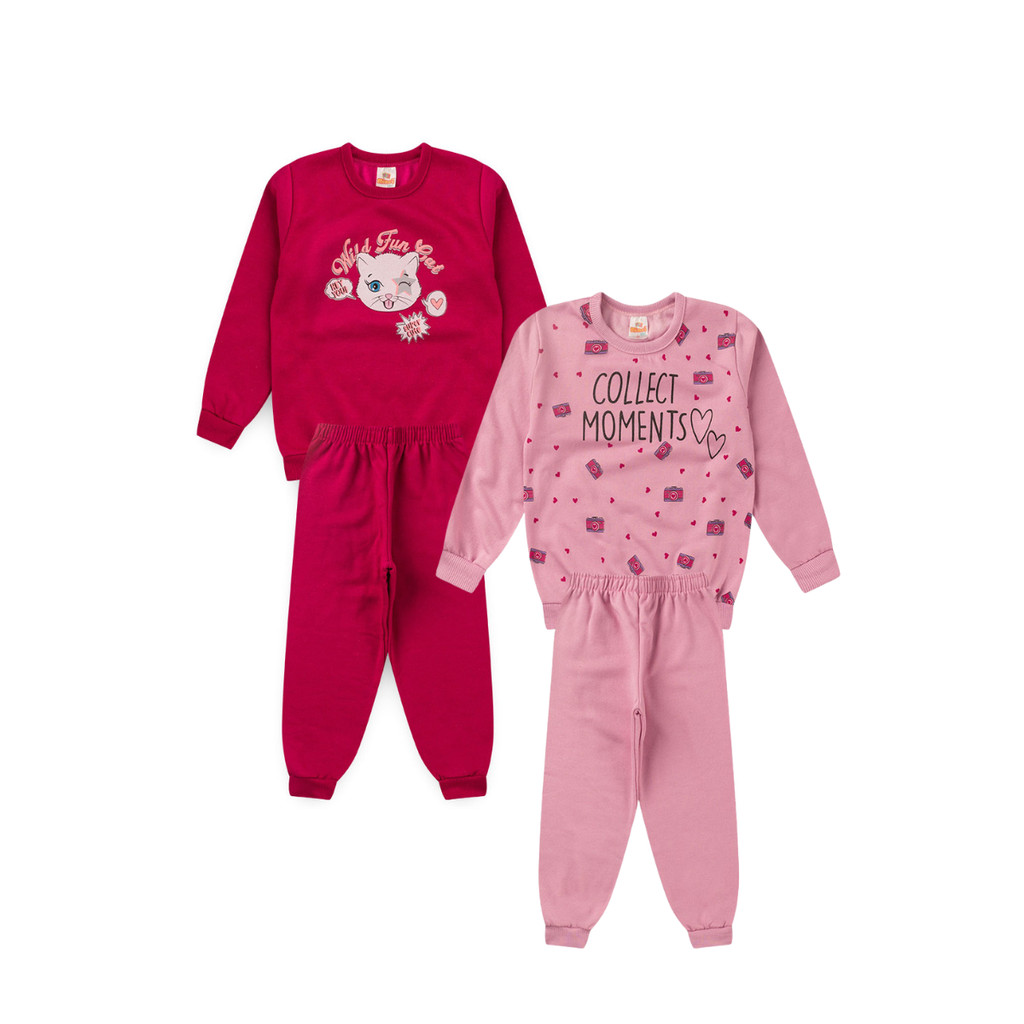 Kit 2 Conjuntos feminino de moletom infantil sortidos de inverno 2 ao 16 anos