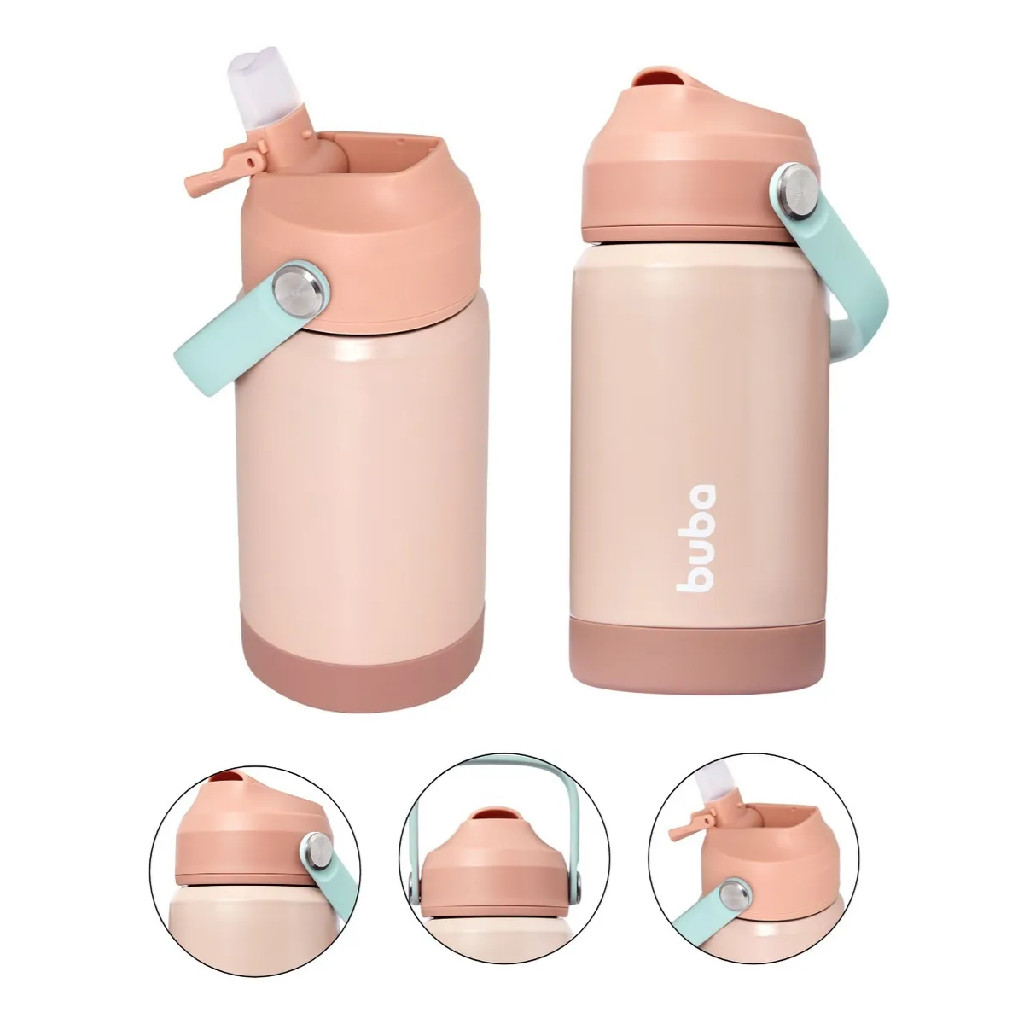 Garrafa Térmica Buba 360ml Rosa Parede Dupla Alça Bico