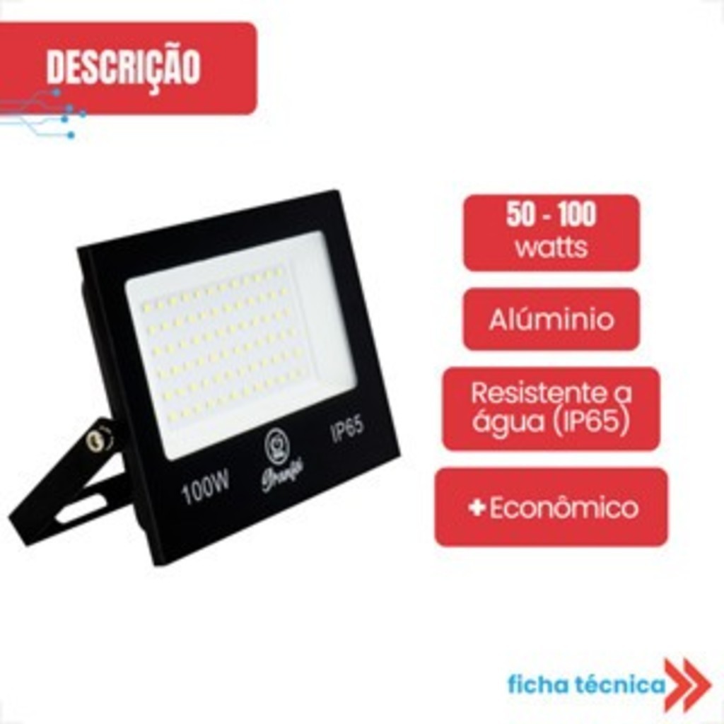 Kit 5-10 Led Mini Refletor 200w Smd Branco Frio Holofote IP65 Projetor Slim A prova D'Água - LIBERAL