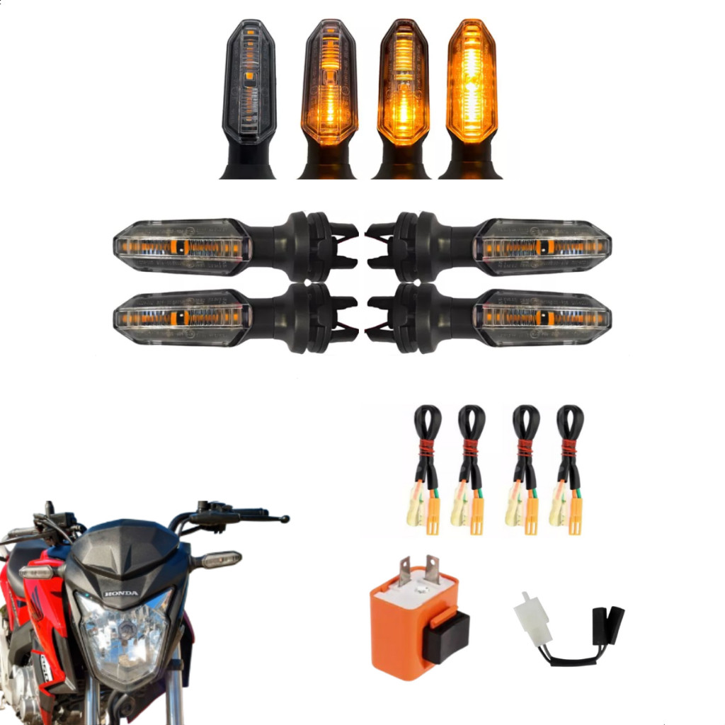 Kit de Pisca Seta De Led Sequencial Modelo Cb Twister Com Rele E Adaptador Plug Sem Cortar Fio