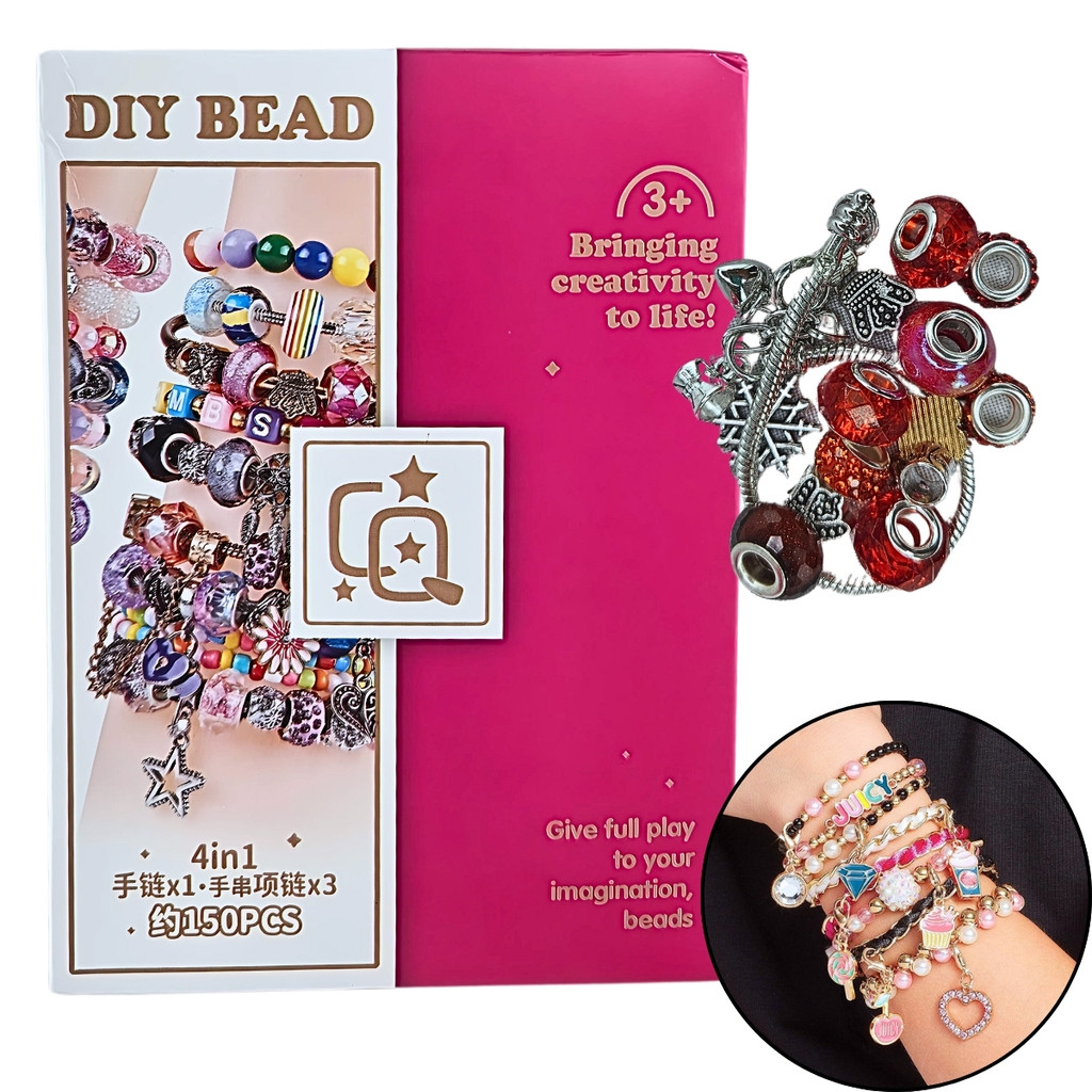 Kit Miçangas 150 Peças 4 em 1 Fazer Pulseiras Colares Brinquedo Castela - Mom & Baby
