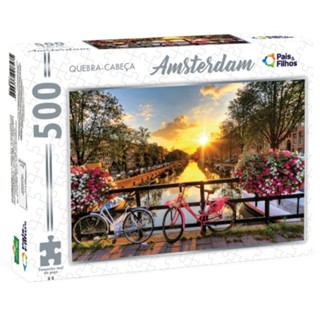 QUEBRA CABEÇA AMSTERDAM 500 PEÇAS PAIS E FILHOS PUZZLE PAISAGEM PONTOS TURÍSTICOS HOLANDA BICICLETA em Oferta na Shopee