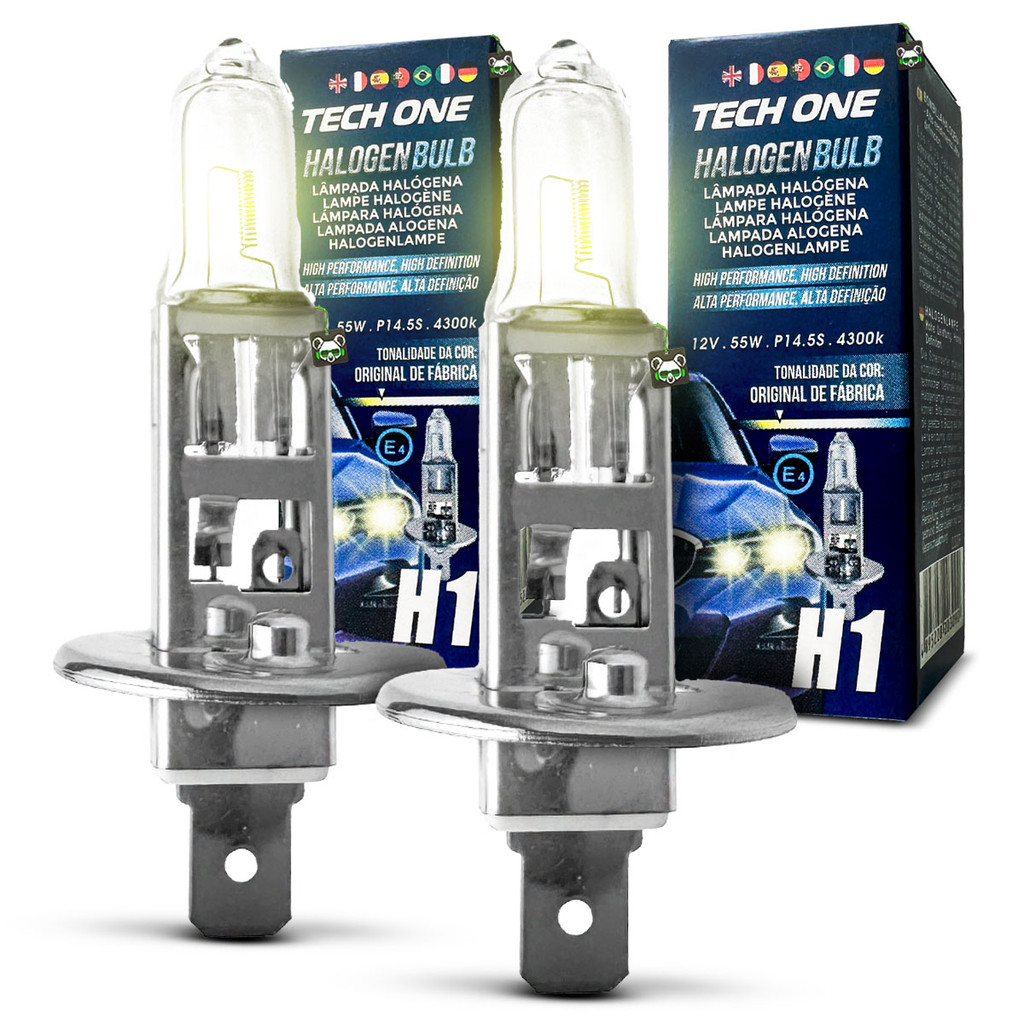Par Lâmpada Halógena H1 4300k 12V 55w Tech One em Oferta na Shopee