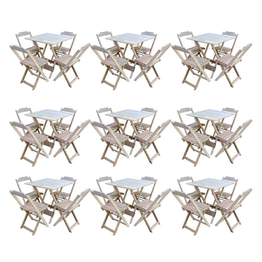 Kit 9 Conjuntos De Mesa Dobravel Com 4 Cadeiras De Madeira 70X70 Para Restaurante E Bar - Sem Pintur