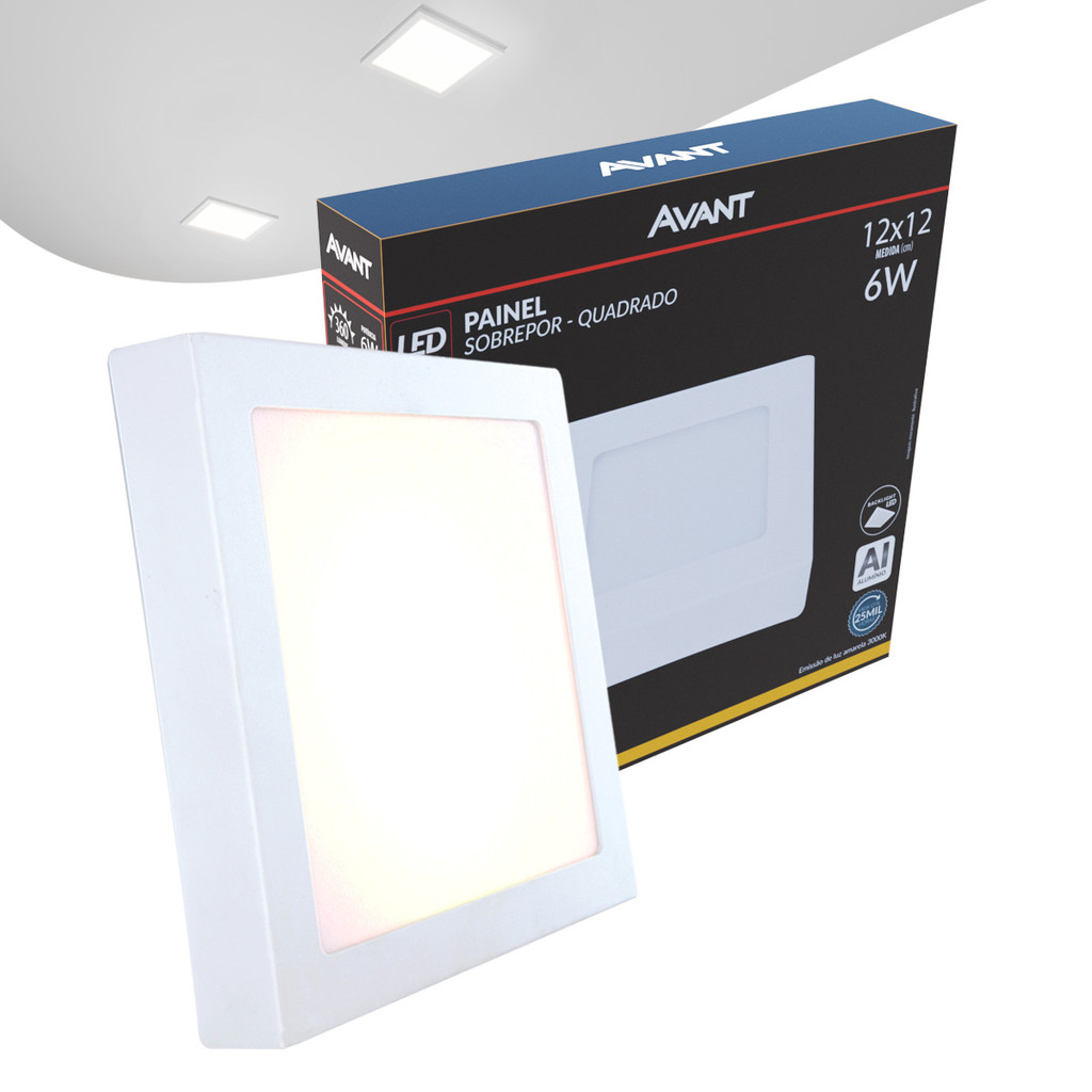 Painel Plafon Led Alu 6w 3000k Sob. Quadrado 110v/220v 12cm Avant em Oferta na Shopee