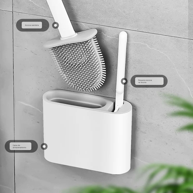 Escovas Sanitárias 2 em 1 de Silicone Para Limpar Privada Banheiro Com Suporte de Parede e Drenagem
