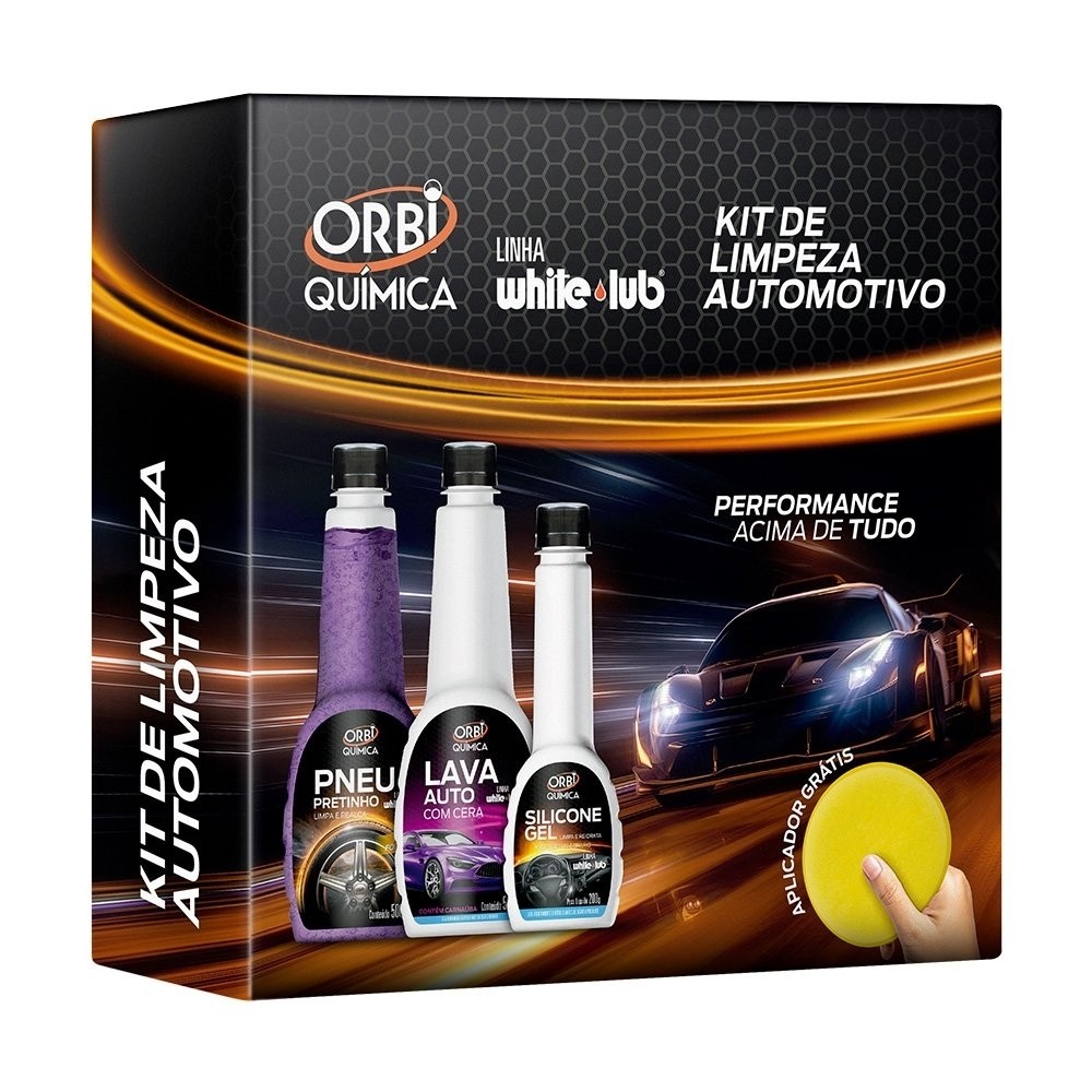 Kit Limpeza Automotivo Orbi Pretinho + Lava Auto + Silicone Gel Aplicador em Oferta na Shopee