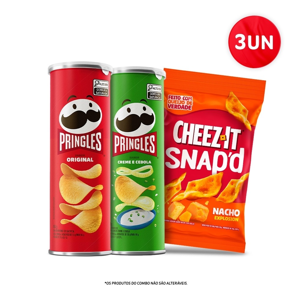 Combo Salgadinho Batata Frita Pringles Original 104G E Creme E Cebola 109G E Cheez-It Snapd Nacho Explosion 45G em Oferta na Shopee