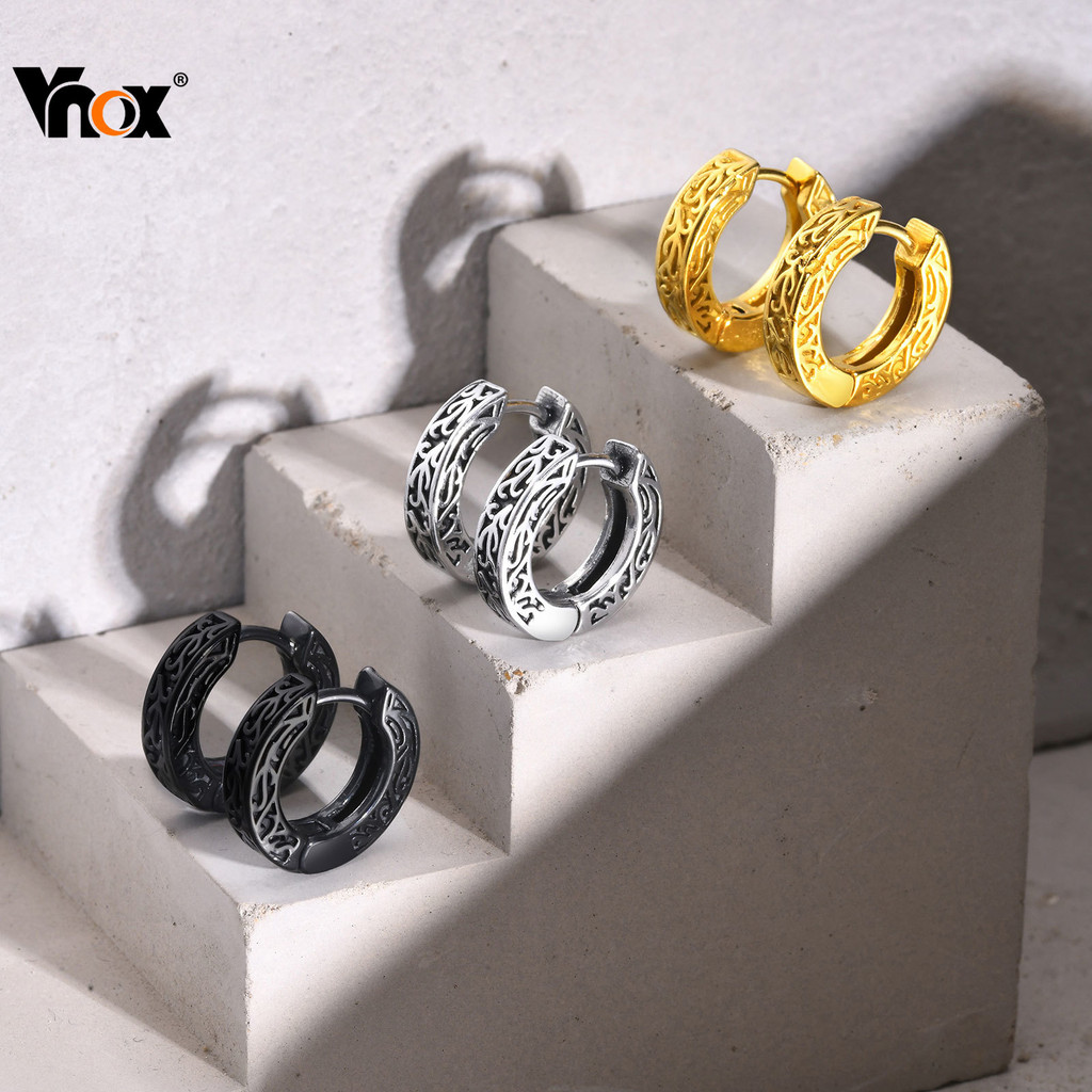 Brincos De Argola Vnox Trendy Street Para Homens , Punk Rock De Aço Inoxidável , Joias , Presentes De Aniversário