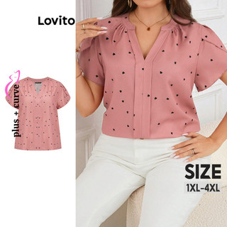 Lovito Blusa Plus Size Curve Elegante Coração em Formato de Coração para Mulheres LBL18288 em Oferta na Shopee