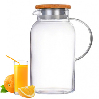 Jarra De Suco Água Em Vidro Resistente Com Tampa Bambu 1,8 L em Oferta na Shopee