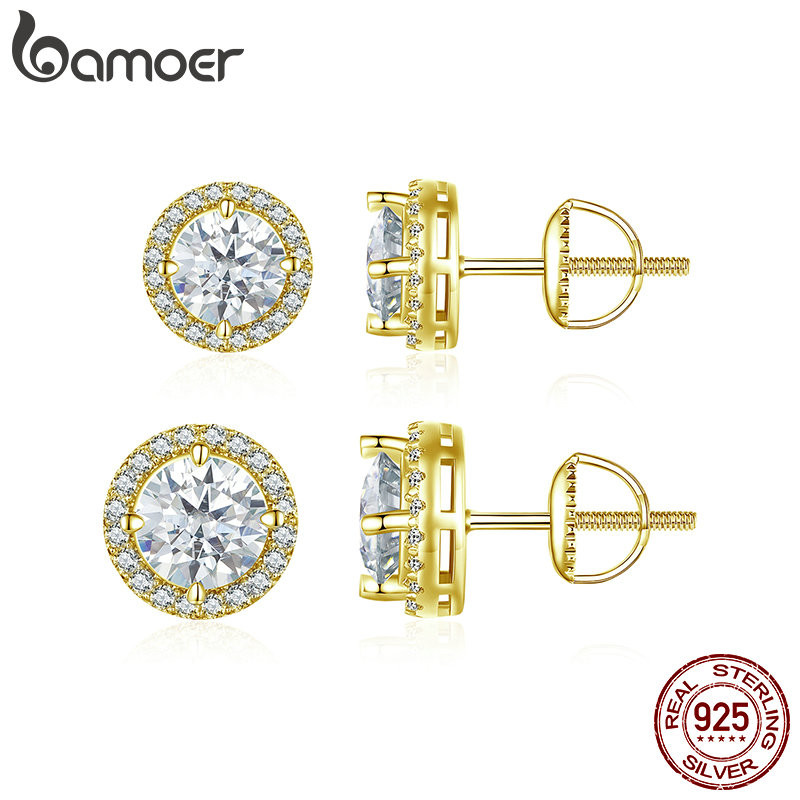 Brincos Bamoer 925 Sterling Sliver Moissanite Cor Dourada Joias Brilhantes Presentes Para Mulheres em Oferta na Shopee