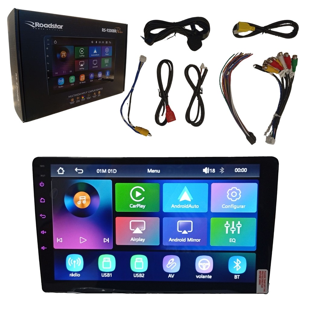 Central Multimidia MP5 Carplay Sem Fio Android Auto Tela Touch IPS 2DIN Universal 9 Polegadas