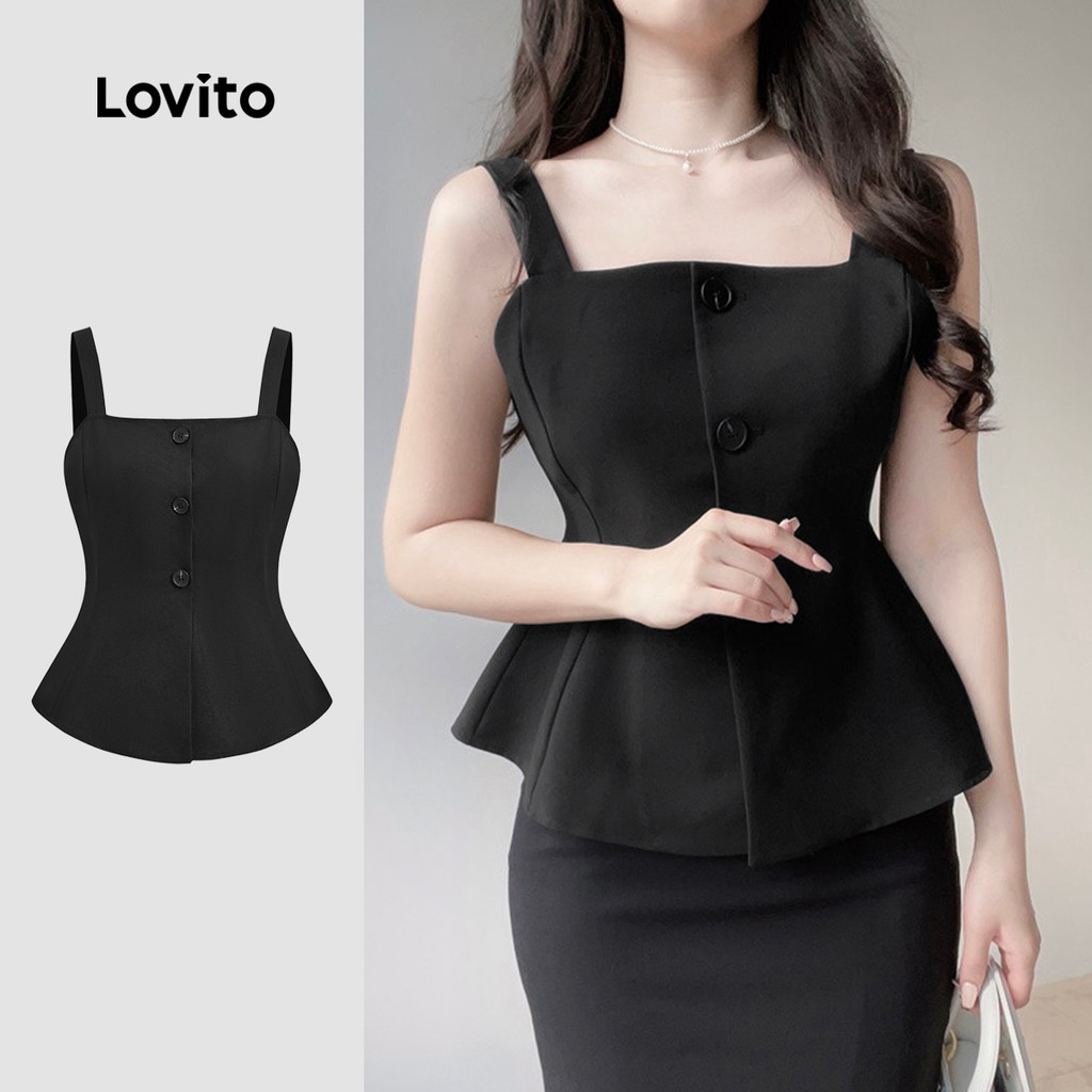 Lovito Regata retrô simples com estrutura lisa Casual para mulheres L132ED589 - Women Clothes