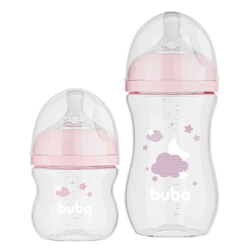 KIT C/ 2 MAMADEIRAS EASY FLOW NUVEM ROSA 120ML E 270ML - BUBA em Oferta na Shopee