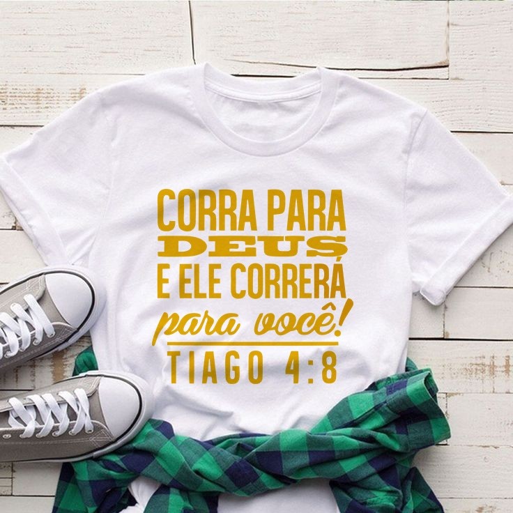 Linda CAMISETA UNISSEX OU BABY LOOK OU PLUS SIZE RELIGIOSA EVANGÉLICA CORRA PARA DEUS TIAGO 4:8 R2029