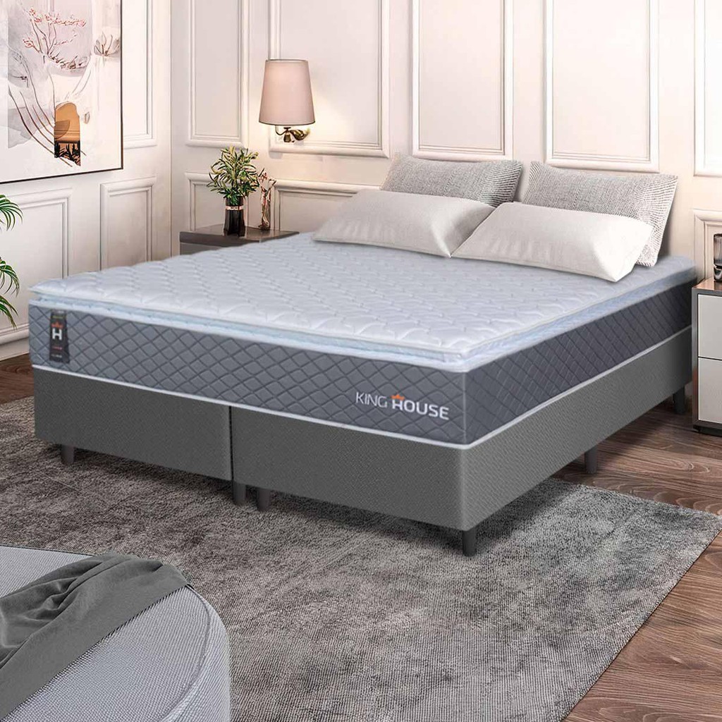 Conjunto Box Cinza Argel Cinza Espuma D33 Queen 158x198x67 - King House em Oferta na Shopee