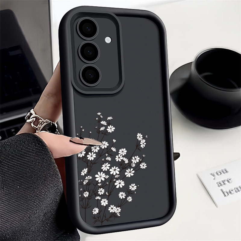 Flores Brancas Padrão Silicone Macio TPU Caso Para Samsung Galaxy A55 A54 A53 A52 A52s A35 A34 A16 A15 A14 5G 4G A06 A05