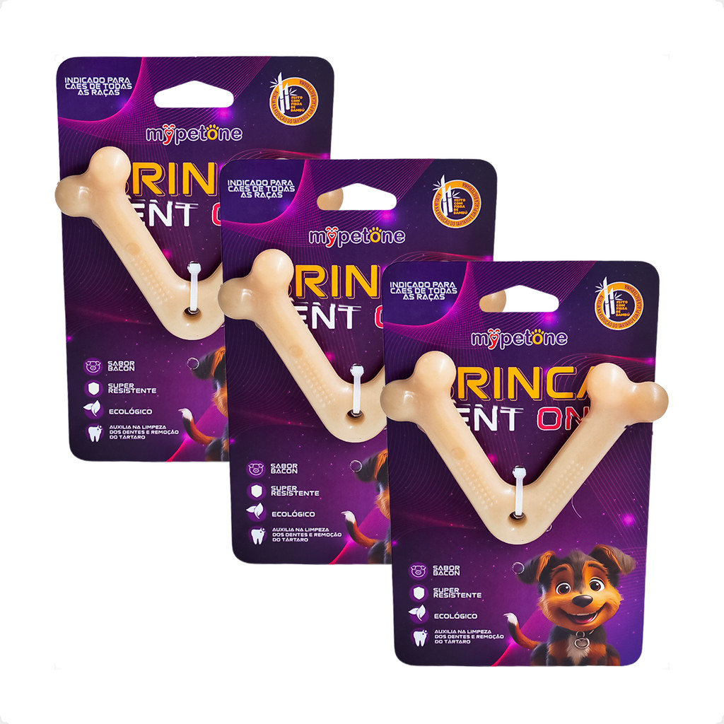 Kit 3 Brinquedo Osso Bamboo Brinca Dent One Sabor Bacon - V - Pequeno em Oferta na Shopee