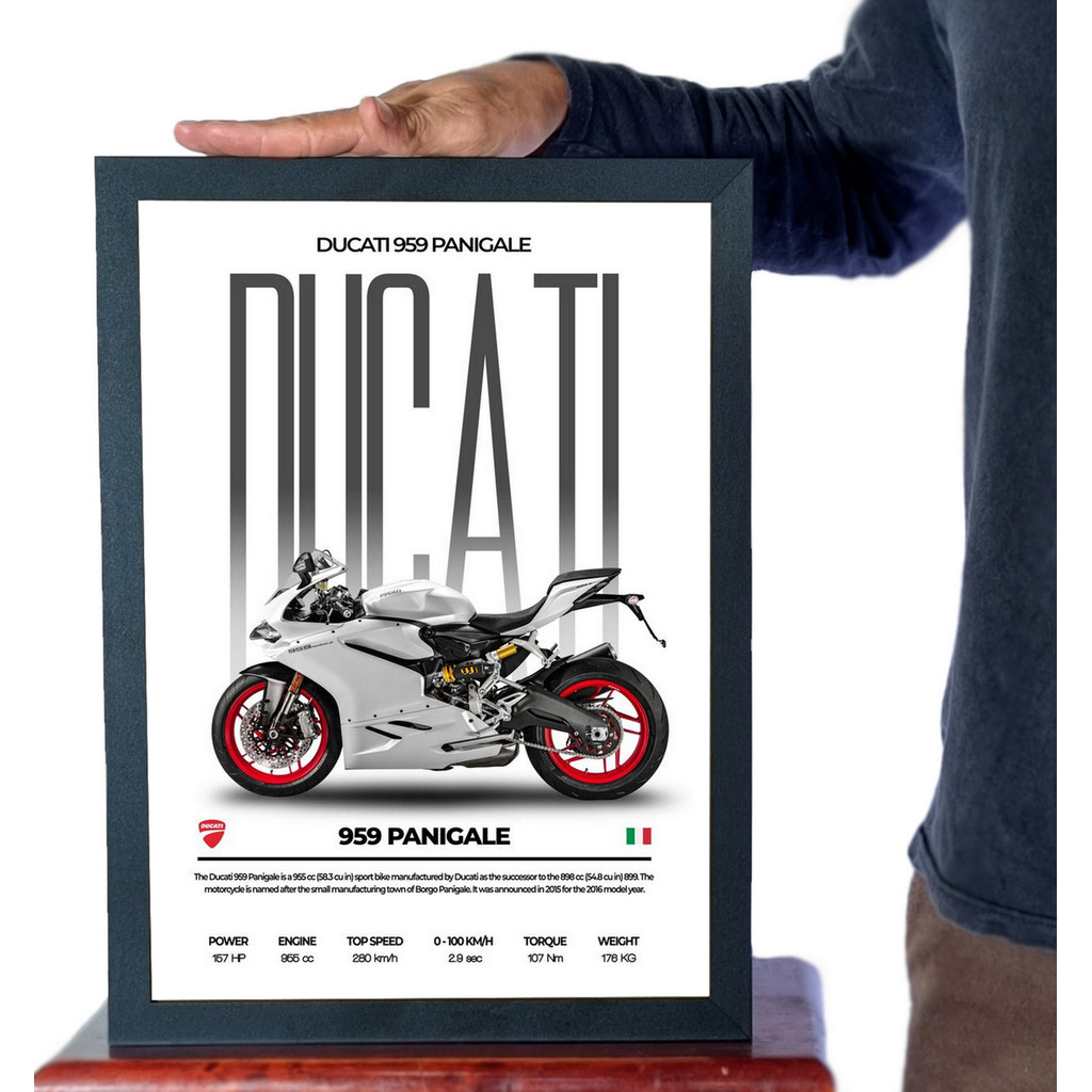 Quadro Arte Moto Ducati 959 Panigale Branca Decoração