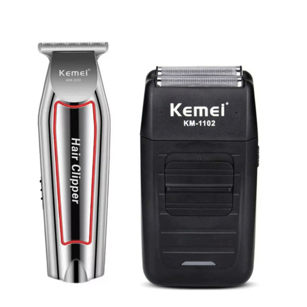 Kit Com Duas Máquina De Barbear Profissional Corte + Acabamento kit Para Barbearia + Kemei 1102 + Kemei 032 | 1102 ~ 032 em Oferta na Shopee