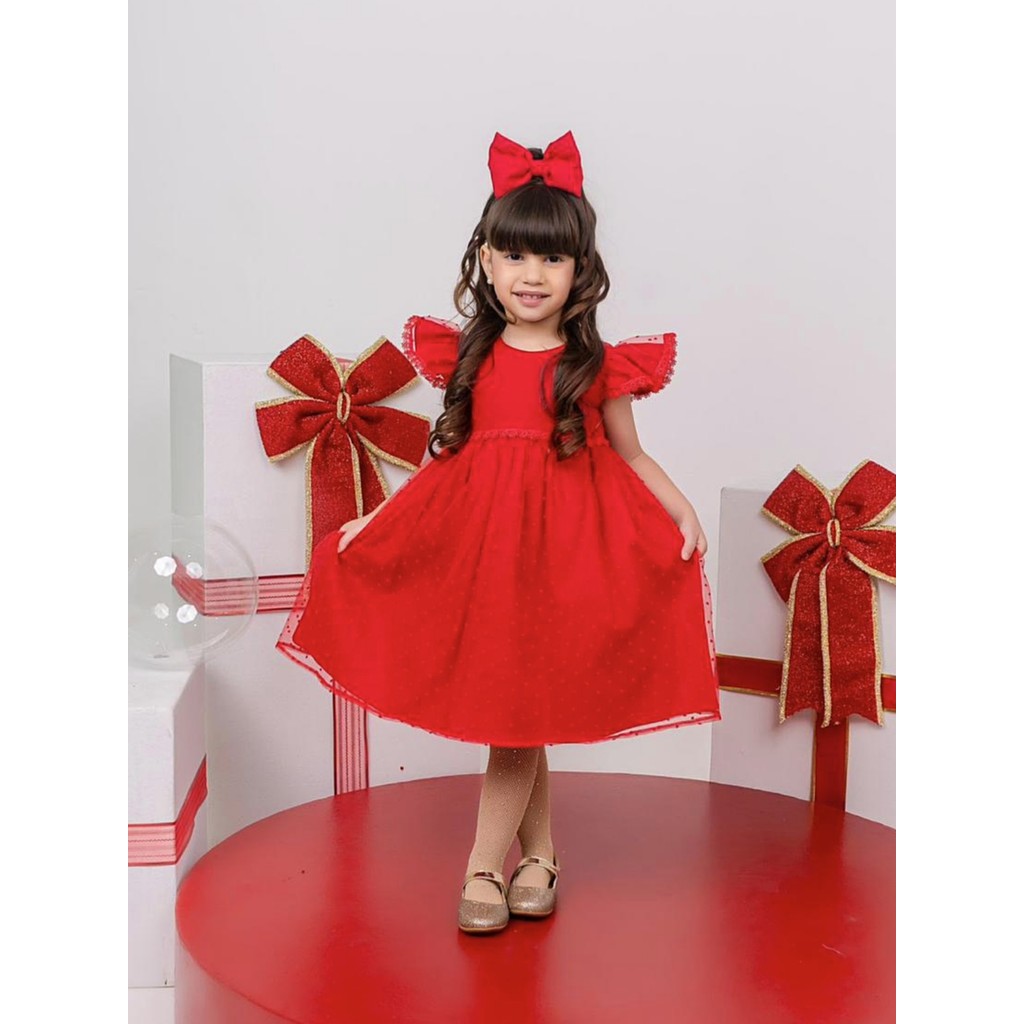 Vestido Vermelho infantil Tule - Vestido Natal Infantil -  Daminha  - Vestido Formatura