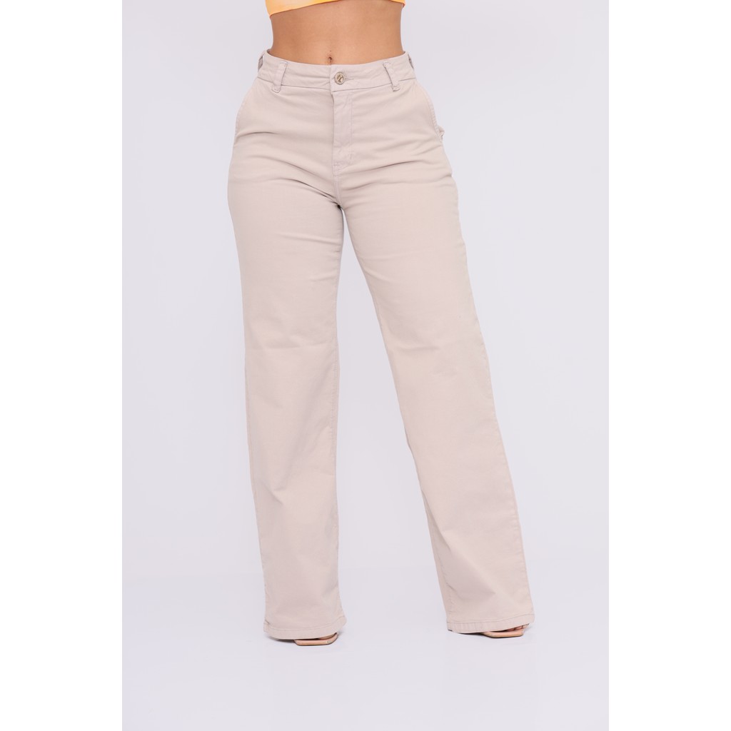 Calça Feminina Wide Leg Reta Cintura Alta Modeladora Pantalona Básica Estilosa Casual