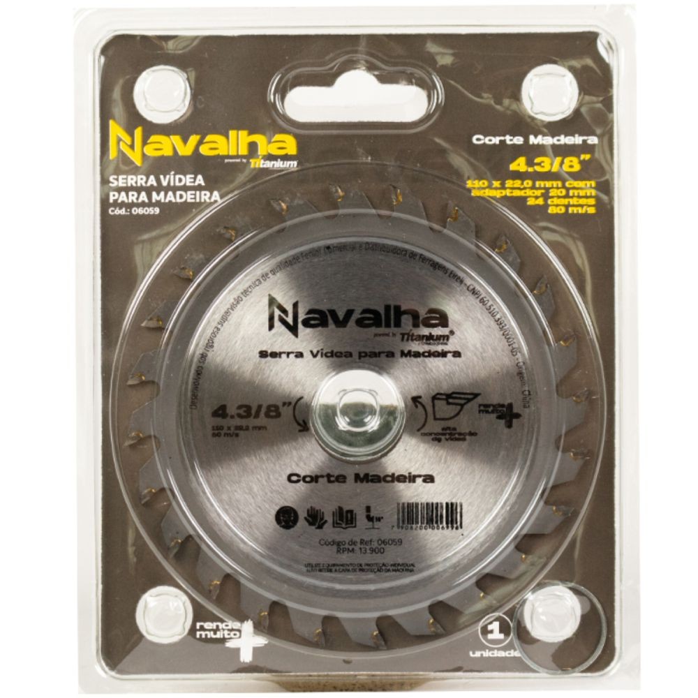 Disco Serra Circular Navalha 4.3/8" 110mm 24 Dentes Titanium — imagem 2 de 2