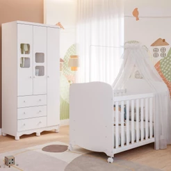 Quarto de Bebê Completo Uli com Guarda Roupa 3 Portas 3 Gavetas e Berço Americano 100% MDF