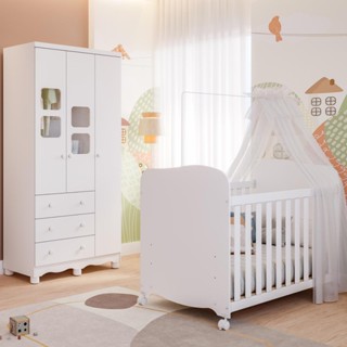 Quarto de Bebê Completo Uli com Guarda Roupa 3 Portas 3 Gavetas e Berço Americano 100% MDF em Oferta na Shopee