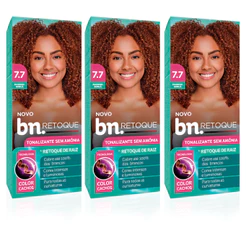 Kit Tonalizante Marrom Avelã 7.7 Sem Amônia 90g bn.Cachos Retoque Raiz (3 Unidades)
