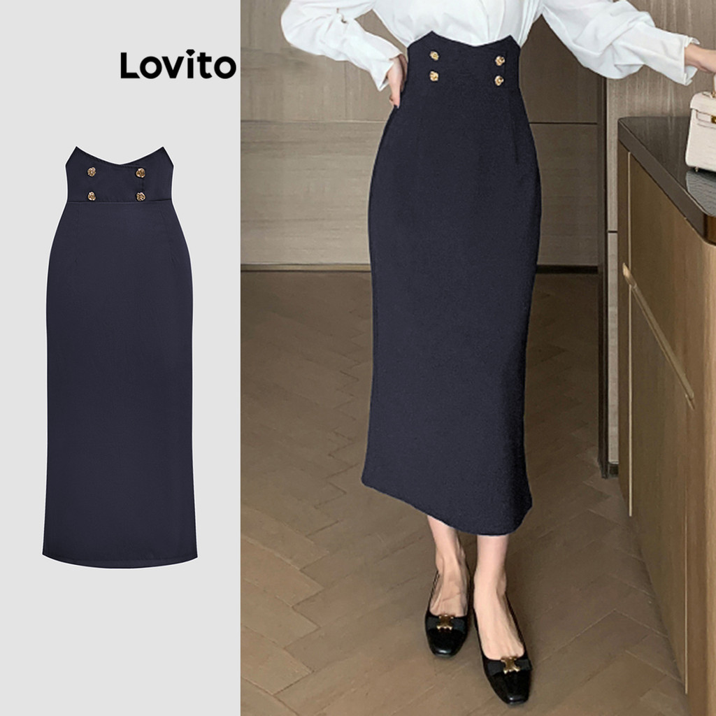 Lovito Saias elegantes de botões simples para mulheres L112ED362 - Women Clothes