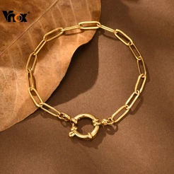 Vnox Fivela Clipe De Papel Corrente Pulseira 18K Banhado A Ouro Pulseiras De Mão Femininas Joias De Aço Inoxidável Prese