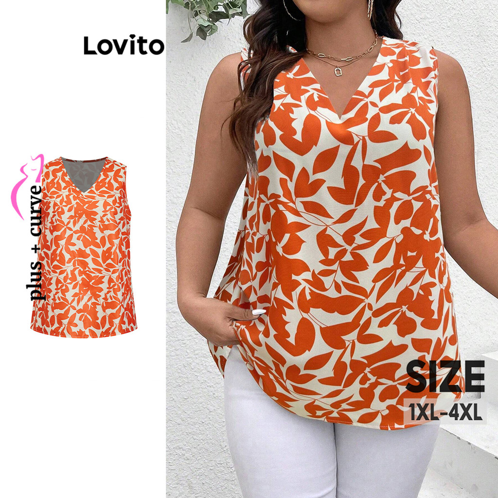 Lovito Blusa Elegante Curva Plus Size Verão/Primavera Blusa De Flores Florais Ditsy Para Mulheres LBL15208 - Women Clothes