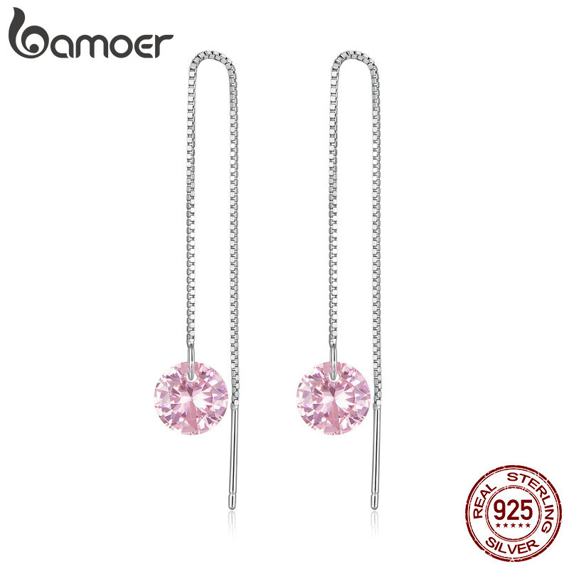 Brincos De Prata Esterlina 925 Bamoer Com Design De Zircônia , Presentes Simples Para Mulheres BSE702-PK