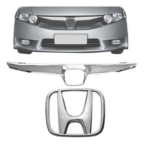 Moldura Da Grade Para-choque + Emblema Honda Civic 2009/2011