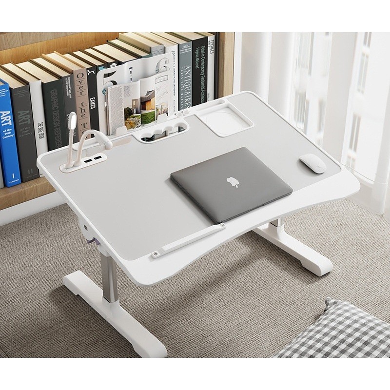 Mesa Dobrável para Notebook com Altura Ajustável, Ventilador, Gaveta e Luz LED – Portátil 2 em 1